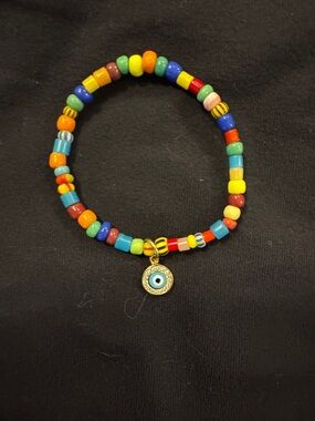 NWOT Aaron Basha Beaded Bracelet with Gold and Diamond Evil Eye Charm